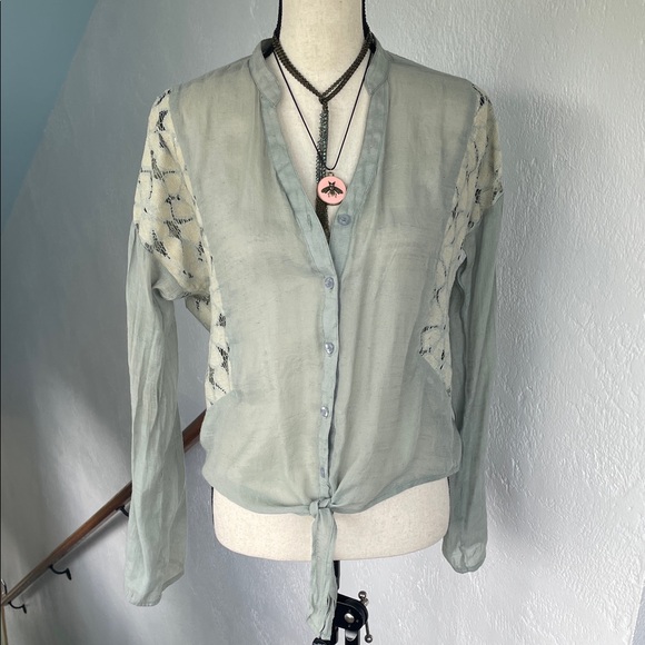 mine Tops - Anthropologie Mine Turquoise wash Lace embroidered Bohemian Blouse Medium